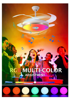 Ventilateur de plafond moderne avec lustre LED RGB de 42 pouces, moteur DC, télécommande musicale pour salle de bain