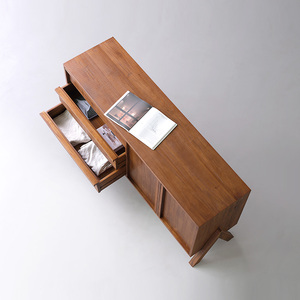 ตู้เก็บของไม้เนื้อแข็งสไตล์วินเทจยุคกลางแบบวาบิซาบิ ตู้ข้างเตียงสามลิ้นชักไม้สัก ตู้ห้องนั่งเล่นหรูหราสไตล์ไลท์ลักชัวรี่ - Product Image 3