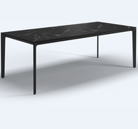 Table à manger moderne carrée avec pieds en métal et plateau en pierre frittée imitation marbre