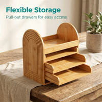 Organisateur de bureau moderne en bambou cintré avec plateaux coulissants, porte-documents en bois pour bureau, organiseur de papier à 3 niveaux, support de rangement