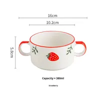 Bol à cuire en céramique créatif motif cerise, petit bol mignon à double anse pour petit-déjeuner, aliments pour bébé, œufs à la vapeur, riz