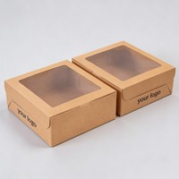 Boîte d'emballage de gâteau avec logo personnalisé, boîte à pain, boîte à sushi avec fenêtre en PET, boîte en papier kraft pour poulet frit