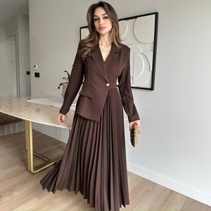 Spring New Pure Long-sleeved Button Top Pleated Long Skirt Set for Cross-border Trade of European and American Women's <strong>Clothing</strong> - Product Image 1