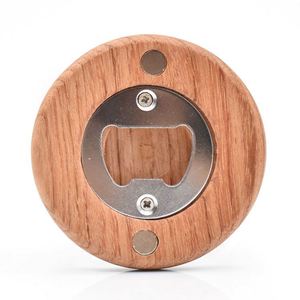 Customizable LOGO Round Wooden Handle Beer Bottle Opener - Product Image 1