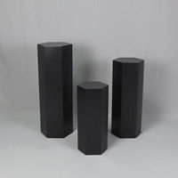Pieds de présentation cylindriques noirs modernes en fer pour mariages, événements, plateformes de présentation carrées et fêtes hexagonales