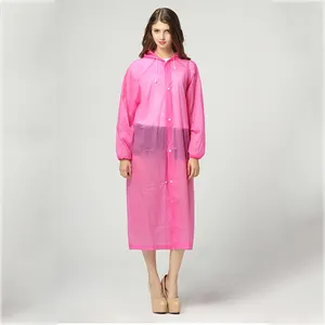 热卖高品质定制 Logo 女装印花粉色户外 Peva 弹性袖套雨衣雨衣雨披