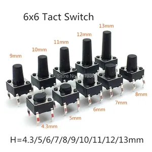 6x6mm Panel PCB Momentary Tactile Tact Mini Push Button Switch DIP 4pin 6x6x4.3/5/6/7/8/9/11/12/13MM 6*6*4.3MM 5MM 6MM 7MM-13MM
