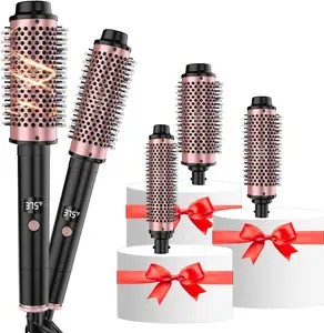 3 In 1 Removable Thermal Curling Brush Volumizing Curling Iron Heated Round Curls Brush Ceramic Tourmaline Ionic Curler Comb