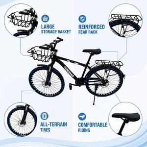 Vélo Enfant Tout-Terrain 20 <span class=keywords><strong>Pouces</strong></span> Noir en Acier Carbone Haute Résistance avec Panier Avant et Porte-Bagages Arrière pour Livraison Rapide – Vente en Gros - Product Image 3