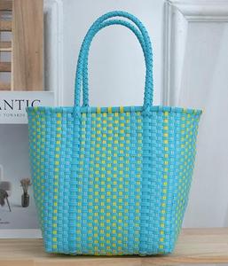 Turquoise Woven Cotton Bohemian Style Eco-Friendly <b>Zippered</b> Closure <b>Tote</b> <b>Bag</b> Yellow Accent Summer Beach Handbag - Product Image 1