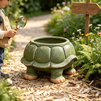Pot de fleurs en résine fait main et peint à la main en forme de tortue verte vintage, ornement de jardin décoratif pour cour, patio, extérieur