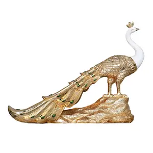 الفاخرة ديكور منزلي داخلي الذهب الطاووس تمثال الراتنج الحيوان النحت