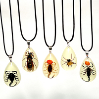 Collier Scorpion Noir pour Homme, Pendentif Insecte Taxidermisé, Bijou Lumineux Ambre, Brille dans le Noir, Véritable Collier Scorpion