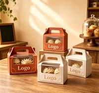 Boîte à gâteau tiramisu personnalisée de 4 pouces, gaufrée, biodégradable, recyclable, avec fenêtre transparente et poignée
