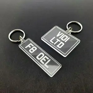 Porte-clés personnalisé, plaque personnalisable avec nom et numéro, en acrylique clair, pièces