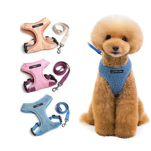 DRH yüksek kalite yumuşak peluş hiçbir çekme köpek koşum seti özel Logo Teddy polar Pet yaka ve tasma tasarımcı köpek yelek koşum - Product Image 2