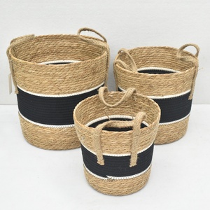 Luckywind 3PCS Natural Pushgrass Storage Basket for Organizing, Cotton Rope Woven Baskets for Storage with Carrying Handle Decor
