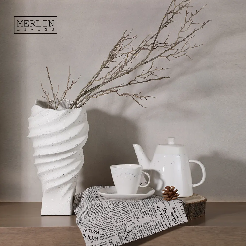 Merlin oturma Pastoral Minimalist seramik çiçek vazo dekorasyon Nordic dekor ev kaba kum renkli porselen vazo