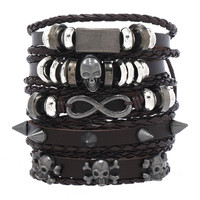 Bracelet en cuir PU style gothique avec crâne pour femmes et hommes, bijoux punk à rivets