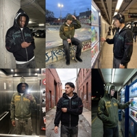 Sweat-shirt à capuche zippé surdimensionné personnalisé pour homme, avec masque intégré, imprimé graffiti, streetwear, marque privée, faible MOQ, OEM