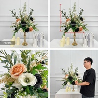 DKB Factory Wholesale - Boule de fleurs artificielles de 35 cm, décoration noire et orange, roses et plantes en soie, décoration de table de mariage