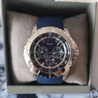 Montre analogique à quartz en silicone or rose avec cadran bleu, sous-cadran date et affichage lumineux pour chronomètre homme