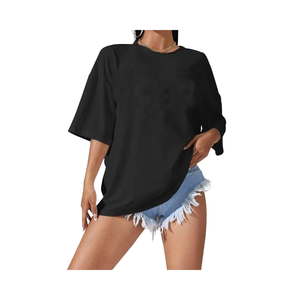 Camiseta Personalizada con Estampado Gráfico para Mujer, Venta al por Mayor, Negra, Blanca, con Letras, Tejido de Punto Holgado, Estilo Teñido Liso - Product Image 1