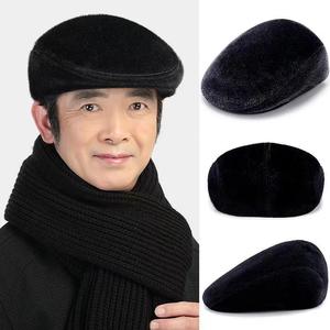 Chapeau d'hiver en fausse fourrure pour hommes, casquette noire à bec de canard, casquette chaude pour hommes d'âge moyen, personnes âgées, vêtements d'hiver pour hommes - Product Image 1