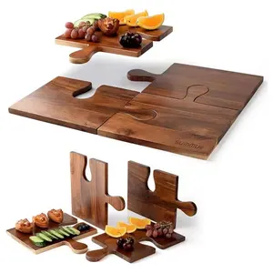 Houten Snijplanken Set Van 4 Stuks Acaciahout Grote Charcuterie Snijplanken Set Met Puzzel Handgrepen Snijplanken