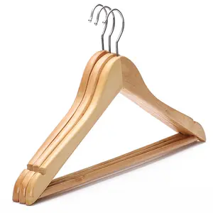 Factory Wholesale Cheap Price Bamboo Wooden Clothes Hanger with Bar For Shirt Coat