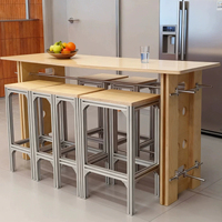 Table de bar haute en aluminium et contreplaqué de bouleau pour restaurant et café