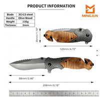 Couteau pliant OEM personnalisé en acier inoxydable 3Cr13 avec manche en bois d'olivier, gravure laser DIY, pour camping et chasse