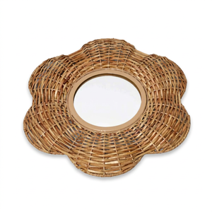 Miroirs muraux encadrés Miroir rond en rotin en forme de fleur à 6 pétales, miroir décoratif pour la maison, le château, le luxe - Product Image 1