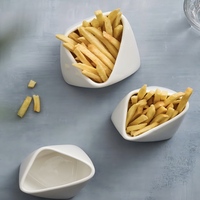 Nouvelles fonctionnalités créatives : Bol de service en céramique avec bord plissé tridimensionnel, idéal pour les frites, pour usage domestique