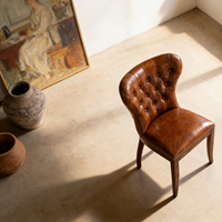 Chaises de salle à manger classiques américaines en bois, style vintage, avec coussins en cuir, personnalisables