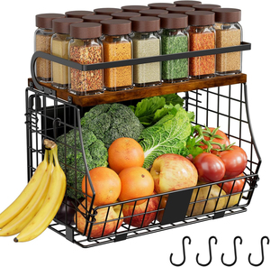 Mensola Magnetica Moderna <span class=keywords><strong>per</strong></span> Frigorifero con Cesto in Legno e Portaspezie, Organizzatore Salvaspazio <span class=keywords><strong>per</strong></span> Cucina - Product Image 2