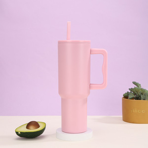Gobelet isotherme en acier inoxydable tendance de 40 oz, grande capacité, imperméable, <span class=keywords><strong>mug</strong></span> à café de voyage avec poignée et paille - Product Image 4