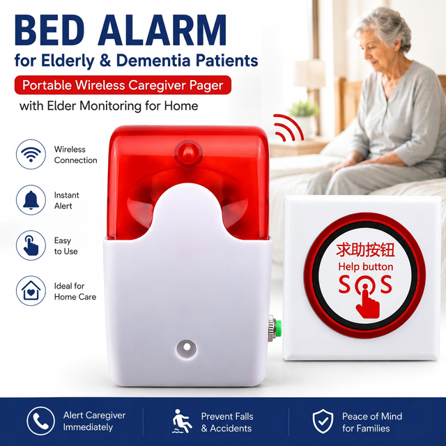 Dkmsec 103a1 Bed Alarm for Elderly Dementia Patients Portable Wireless Caregiver Pager with Elder Monitoring for Home