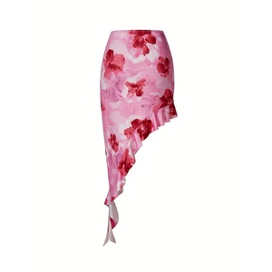 Vestido de Mujer al por Mayor, Personalizado, OEM, de Alta Calidad, con Estampado Floral, Maxi, Cuello Halter, Volantes, Estilo Veraniego, con Falda Asimétrica - Product Image 2