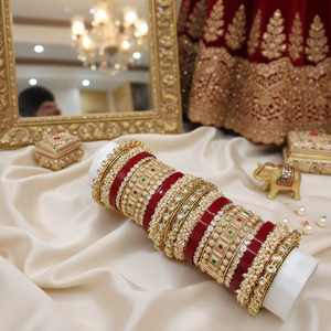 Elegant Kundan Stone and Pearl Acrylic Fine Bridal Bangles Premium Jewelry <b>Set</b> for Women Wedding and Party Wear Collection - Product Image 3
