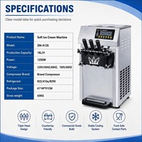 Machine à glace molle commerciale 3 saveurs 16-18L/H, modèle de comptoir en acier inoxydable 1200W avec nettoyage à une touche ZM-168