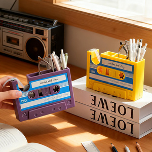 Portalápices Retro con Diseño de Cinta <span class=keywords><strong>Cassette</strong></span>, Soporte para Bobina de Cinta, Cortador de Cinta, Organizador Multifuncional para Oficina, Caja de Almacenamiento para Escritorio - Product Image 3