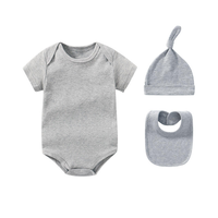 Lot de 3 bodys bébé vierges en coton avec chapeau et bavoir, personnalisables avec logo, vêtements vierges imprimables DIY