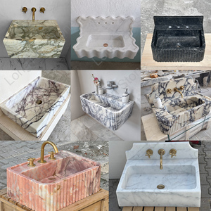 Lavabo mural en pierre pour salle de bain personnalisée, lavabo en marbre, lavabo à <span class=keywords><strong>main</strong></span>, lavabo en marbre blanc de Carrare avec dosseret - Product Image 6