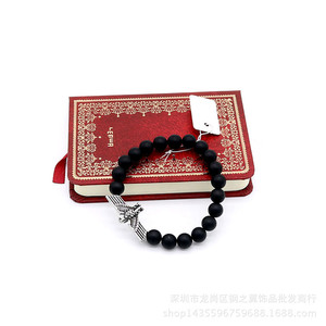 yunnique Black Matte Agate <b>Bead</b> <b>Bracelet</b> 8.0mm Stainless Steel Eagle Charm Unisex Jewelry - Product Image 5