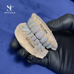 Fashion <strong>Jewelry</strong> 925 Silver Plated Gold 10Top 10 Bottom Custom Grillz Vvs Moissanite with <strong>Teeth</strong> Grillz Diamond Grillz - Product Image 3