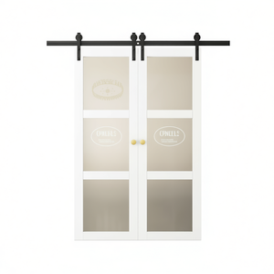 Porte intérieure en bois massif avec verre givré, style porte française, pour salle de bain, 18x84 pouces, avec kit de quincaillerie - Product Image 1