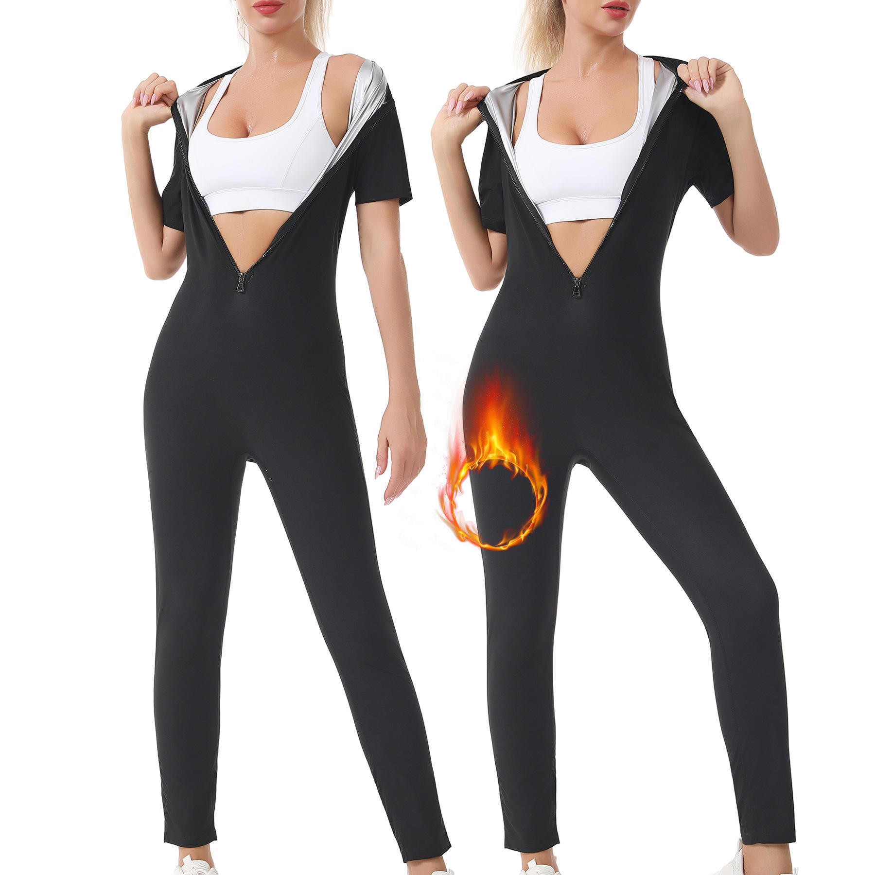 Silver Long Jumpsuit with Short Sleeve