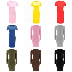 YI <span class=keywords><strong>Wish</strong></span> Hote Sale Vestido Casual <span class=keywords><strong>de</strong></span> Primavera Verano para Mujer, Estilo Europeo y Americano, Manga Corta y Larga, Color Sólido - Product Image 3