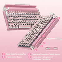 Clavier mécanique vintage à points roses pour machine à écrire, rétroéclairage simple de taille standard 5.0 pour téléphone portable et tablette